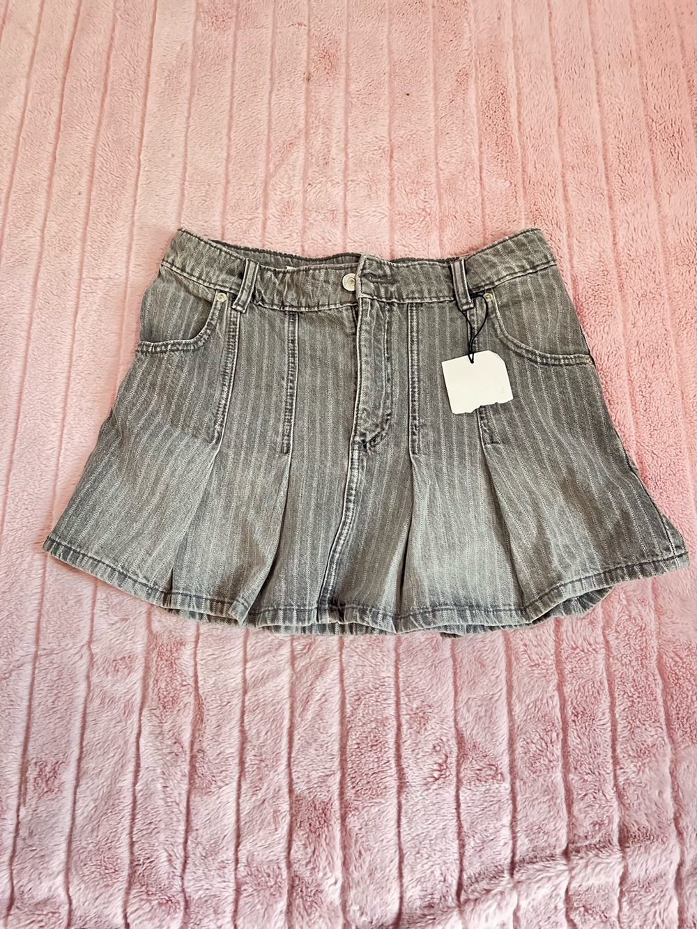 Zara Gray Pinstripe Pleated Mini Skirt